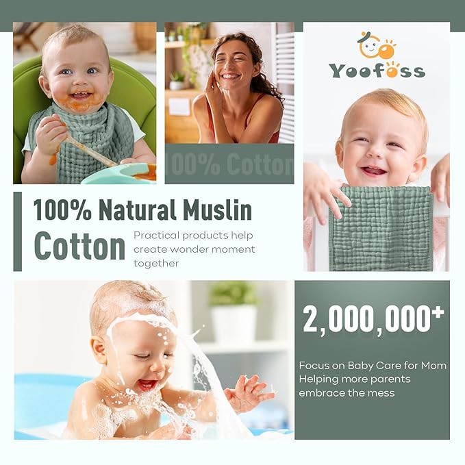 Yoofoss Muslin Burp Cloths for Baby 10 Pack 100% Cotton 20''X10'' Super