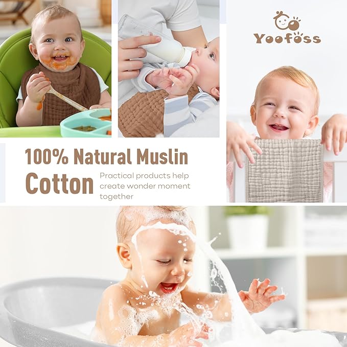 Yoofoss Muslin Burp Cloths for Baby 10 Pack 100% Cotton 20''X10'' Super