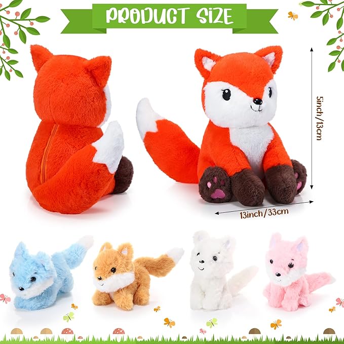 HyDren 5 Pcs Fox Plush Toy Set 14 Inch Mommy 4 Cute