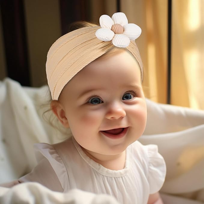 Lusofie 4Pcs Baby Flower Headbands Baby Girls Nylon Headbands Soft Stretchy Baby Headband Baby Girl Accessories for Newborn Infant Toddler (Purple, Pink