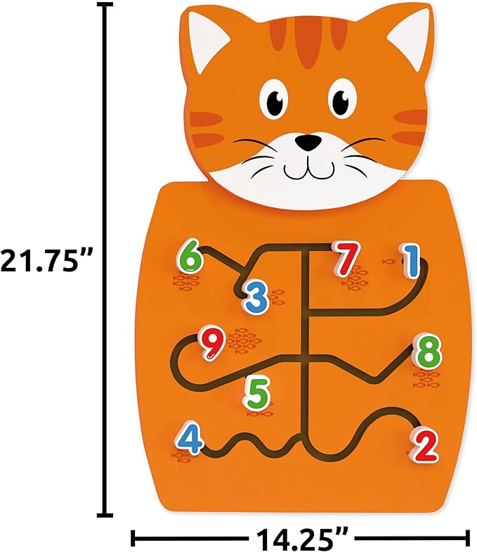 SPARK & WOW Cat Activity Wall Panel - Ages 18m+ - Montessori Sensory Wall Toy - Number Matching Activity - Busy Board - Toddler Room Décor