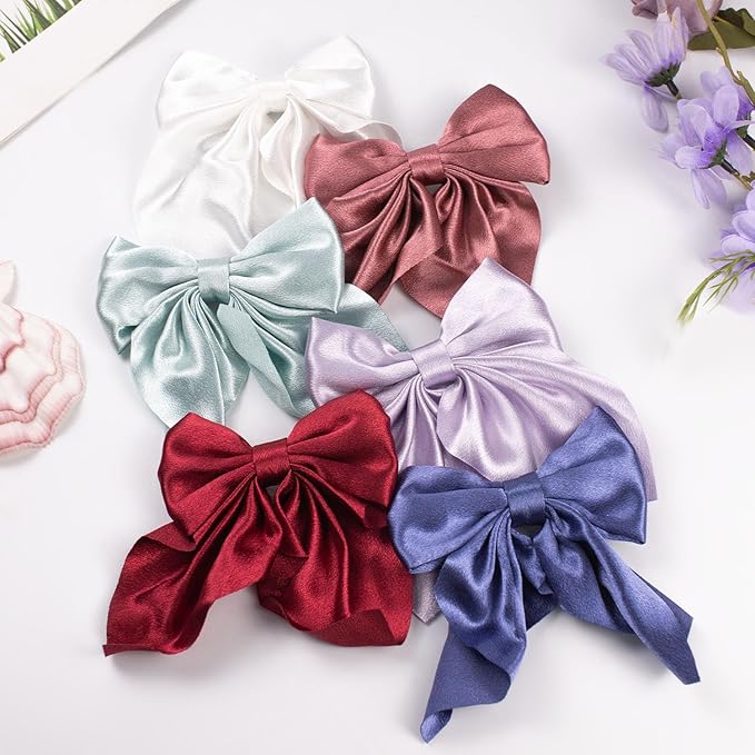 5 Inch Large Satin Hair Bows Alligator Hair Clips, Swallowtail 8Pcs for satin8pcs)
