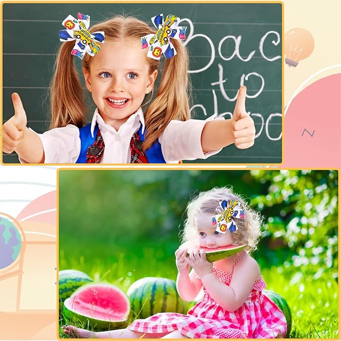 2Packs Back to School Bow Hair Clips School Bus Hair