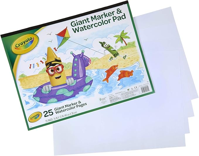 Crayola Giant Marker and Watercolor Pad, Kids Art Supplies, Gift , White includes 1 Pad (25 sheets)
