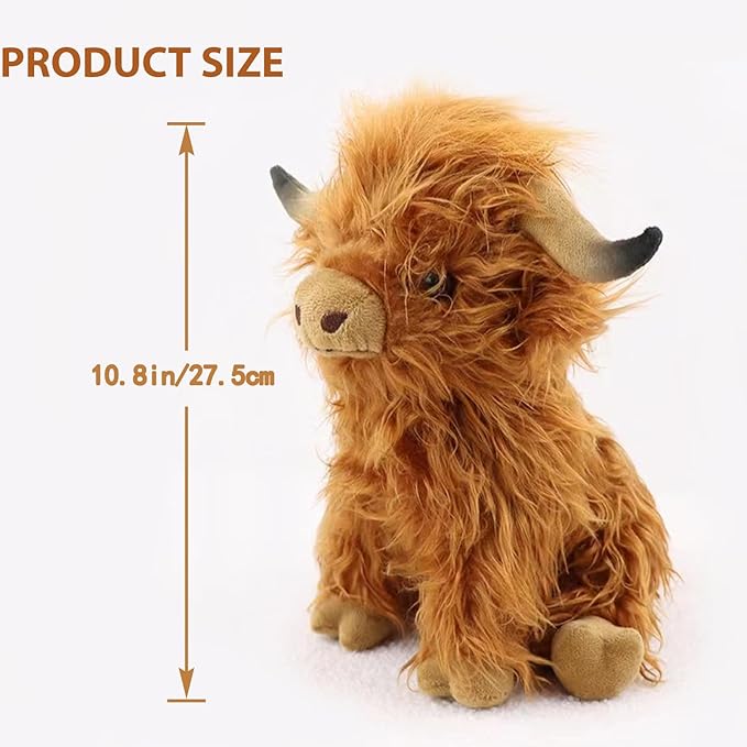 Highland Cows Stuffed Animal Realistic Scottish Cow Plush Toy Soft 10.8 Inch)