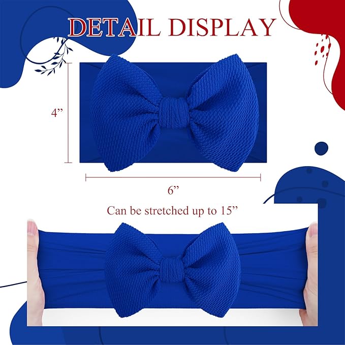YanJie Baby Headbands Red Hair Bow Blue Headband Baby Bow 0-6 Months