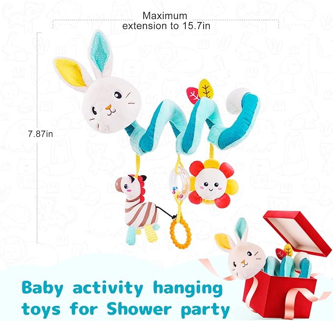 Koty Car Seat Toys, Infant Spiral Plush Toys, Baby Stroller Toys Hanging Crib Activity Toy for CarSeat Crib Bed Stroller, Rabbit Hanging Rattle Gifts for Babies 0-6 Months(Rabbit)