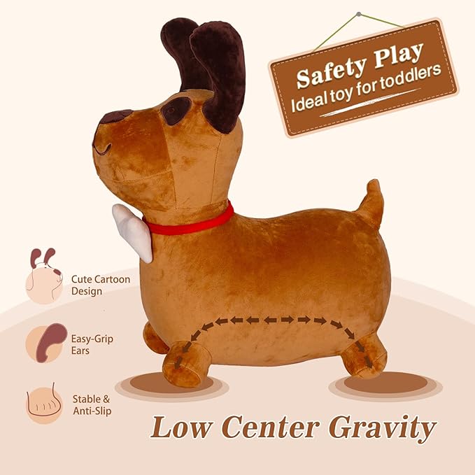 INPANY Bouncy Brown Dog Hopper Toy 2 Year Old Boy, Toddler Plush Bouncing Horse Hopper 3 4