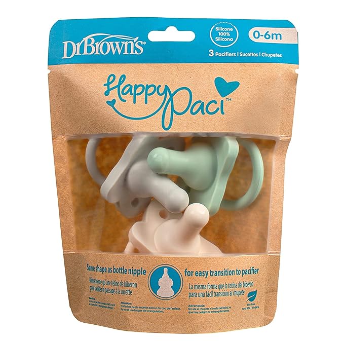 Dr. Brown's HappyPaci 100% Silicone, Newborn Baby Pacifiers 0-6 Months 6 Pack