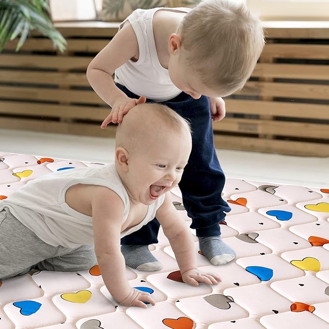 Premium 100% Cotton Baby Play Mat 79" X 71", Soft Thicker Foam Baby Mat for Floor