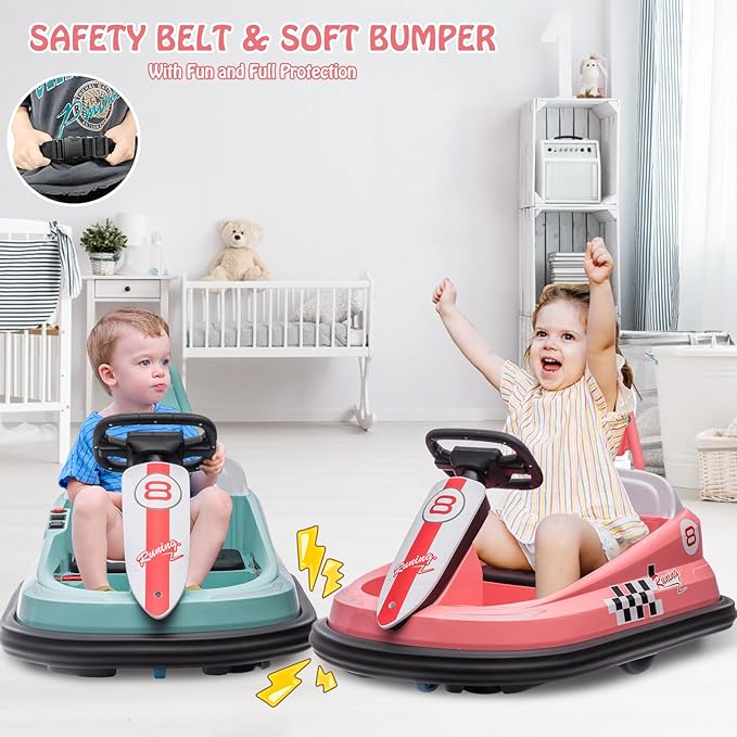 Hetoy Bumper Car for Toddlers, 6V Electric Ride On Toys for Kids 1.9 MPH 360 Degree 2-Speeds, Light, 2-6 Years,