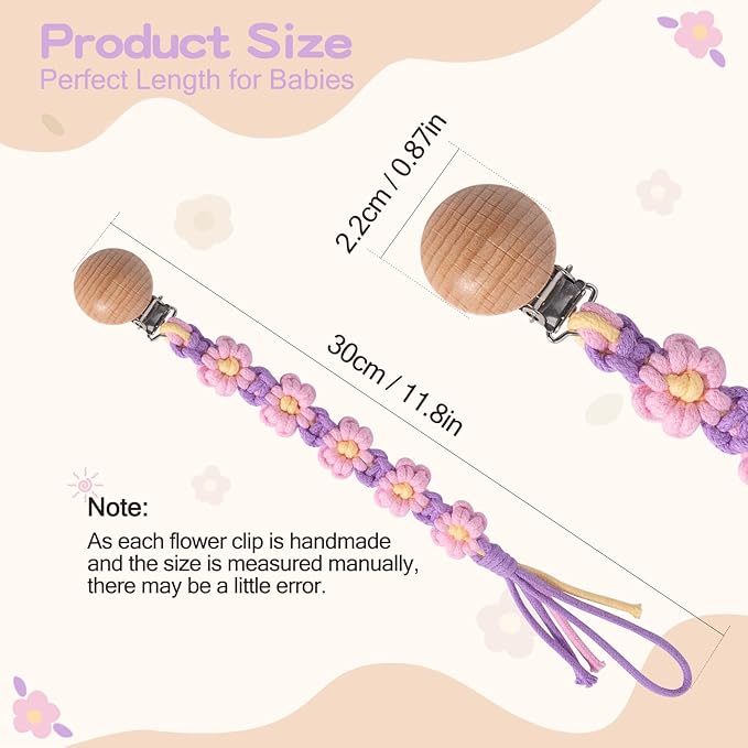 Pacifier Clip for Boys Girls Floral Daisy Macrame Paci Clip