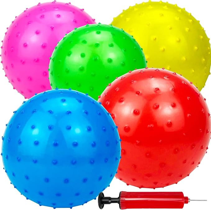 Hymaz 5 Pack Knobby Balls Bulk 9 Inch Sensory Balls Bouncy Balls Sport Toys Spiky Massage Stress Balls, Sensory Toys Balls Party Favors
