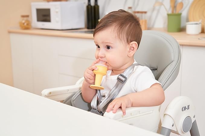 Smily Mia Baby Fruit Food Feeder & Freezer Teether Combo, Icy Bite Ice Cream Teether for Baby Cooling Relief 3 Month+,Purple