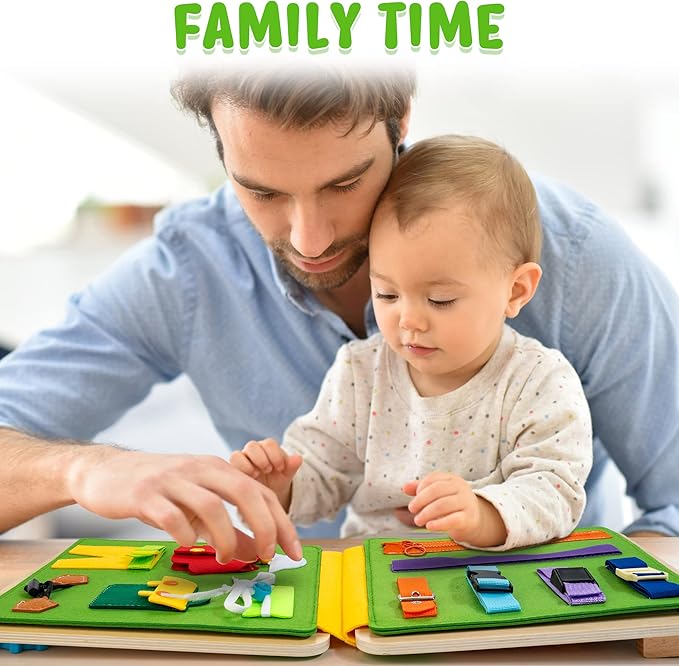 HELLOWOOD Wooden Busy Board for Toddlers 1-3 2-4, Montessori Learning Toy with 19 Eductional Activities