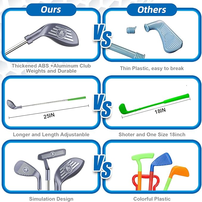 Toddler Golf Clubs Length Adjustable, Upgraded Kids Golf Toy Set with Golf Cornhole 2 3 4 5 6 Year