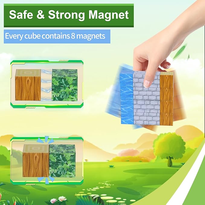 Magnetic Blocks-Build 110PCS Toys for Boys & Girls Age 6 7 8 9 10, Stacking Building Toys for Toddlers Fidget Cubes Sensory Toy for Kids(Jungle)