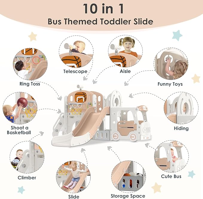 10 in 1 Toddler Slide, Baby Slide for Toddlers Age 1+ with Ring Toss