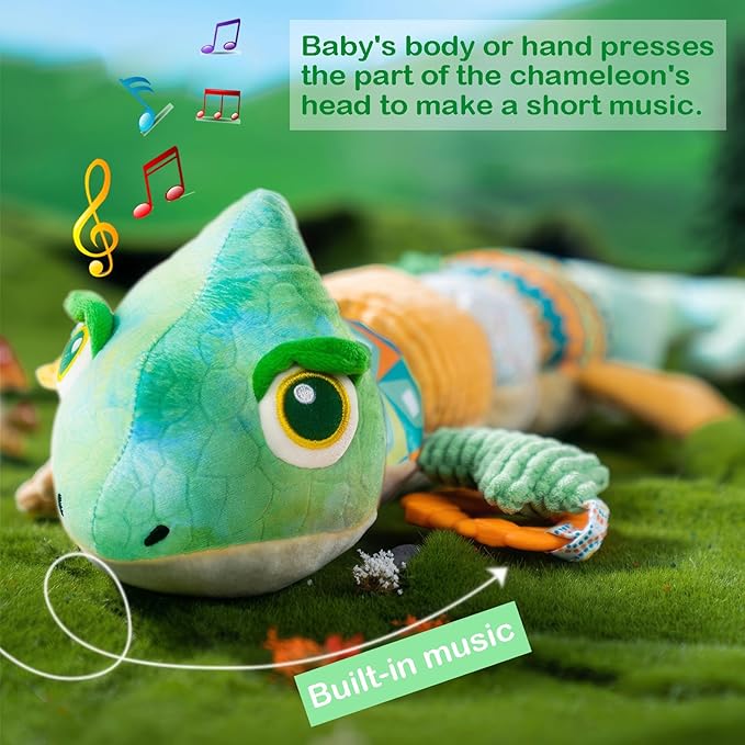 Infant Musical Stuffed Animal Toys, Activity Soft Sensory Toy with Baby Teething Toys 0 3 6 12