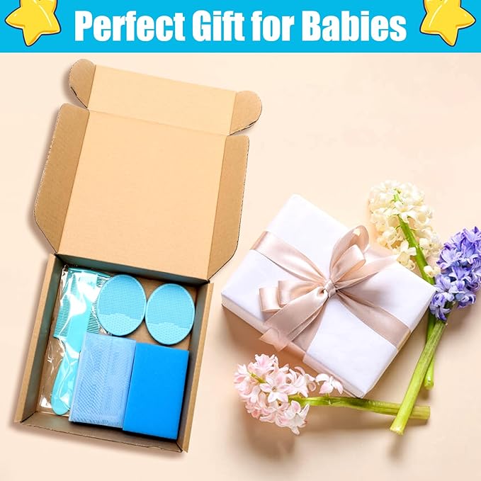 Cradle Cap Brush for Babies, 5Pcs Cradle Cap Treatment Set with Soft Bristle Brushes Silicone Scrubber Long Comb for Newborn Bathing Essentials Baby Brush and Comb Set (Blue)