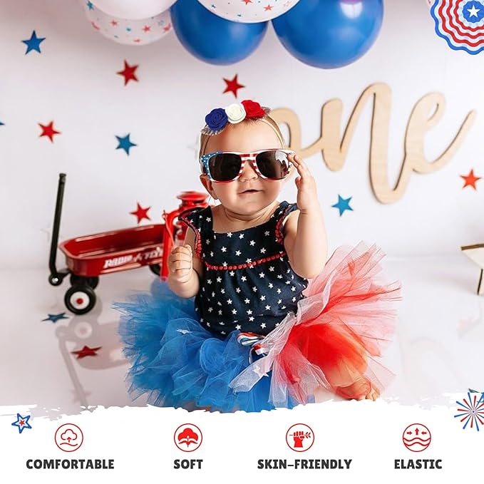 4th of July Baby Girl Bows, 10pcs America Flag Elastic Nylon Baby Headbands