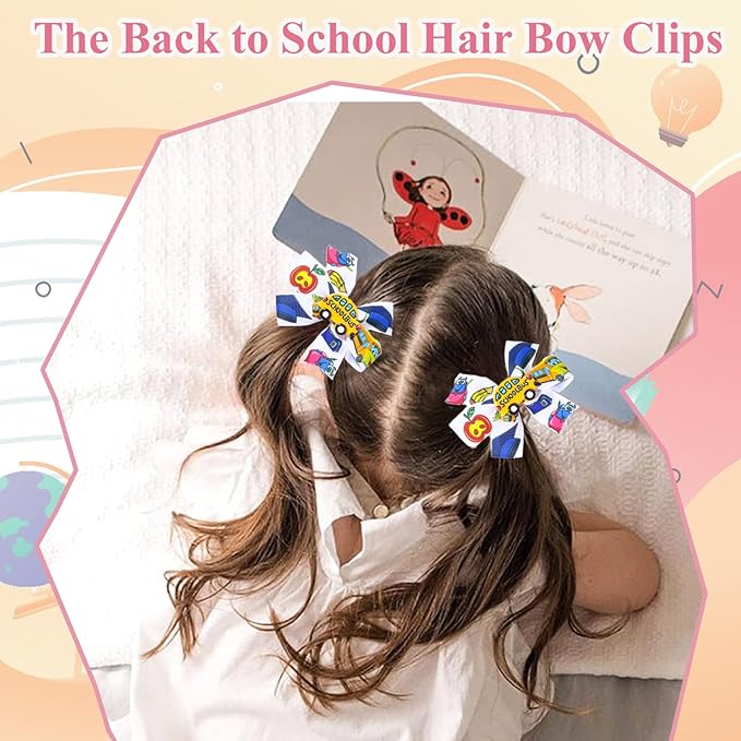 2Packs Back to School Bow Hair Clips School Bus Hair
