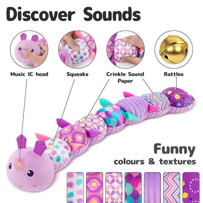 Infant Baby Musical Multi-Sensory Caterpillar, Stuffed Animal Activity Soft Toys 0-3-6-12 Months