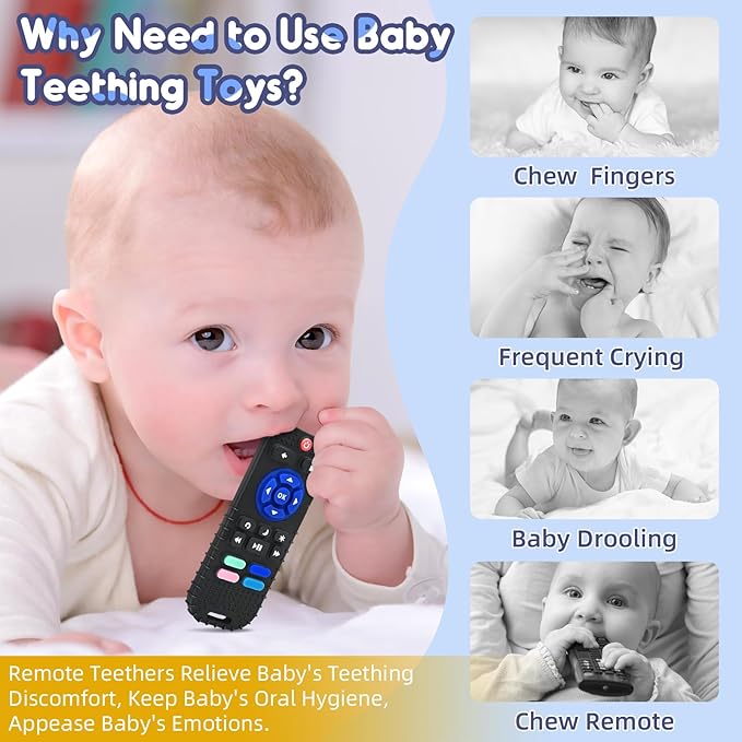 AiTuiTui Teething Relief Teethers Toys for Babies 3 6 9 12 Months Gifts, Silicone Sensory Remote Control Baby Teether Toy for Babies Newborn Infant Boy Girl Autism Toys
