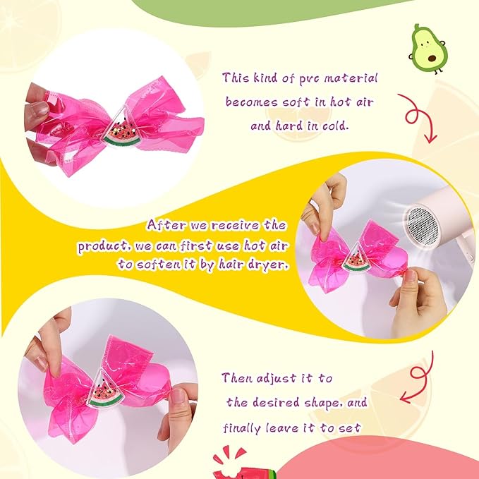 Waterproof Jelly Hair Bows, Multi-colored PVC Summer Swim Pool Bow Clips Transparent Hair Accessories for Girls Toddler Infants Kids Teens Children (Fruit Jelly Bow 4inch)