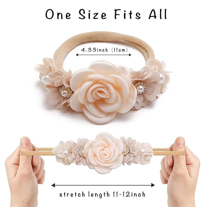 3pcs Baby Girl Hairband, Super Soft & Stretchy Nylon Floral Headbands - Set of 1 3 Multi-colored/patterns, 0-12, Hair