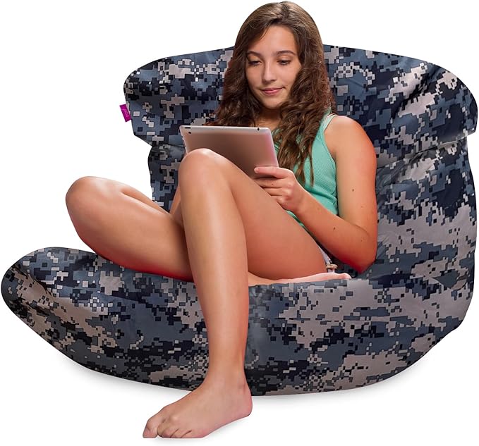 Posh Creations Structured Comfy Bean Bag Chair for Gaming, Reading and Watching TV, Laguna Lounger, Nylon - Camo Digital