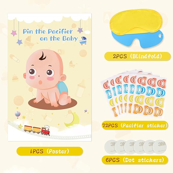 Hooqict Pin The Pacifier On The Baby Game, Baby Pacifier 72pcs Pacifiers