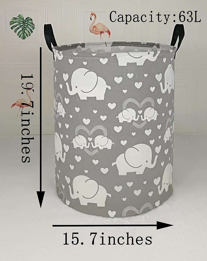 Round Elephant Pattern Laundry Hamper Storage Basket Organizer Hamper Storage