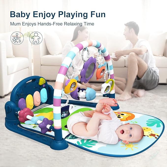 dearlomum Baby Play Mat Baby Gym,Funny Play Piano Tummy Time Baby Activity Gym Mat with 5 Infant Sensory Baby Toys and 2 Baby Soft Rattles 0 to 3 6 9 12