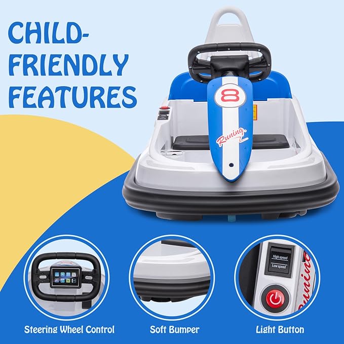 Hetoy Bumper Car for Toddlers, 6V Electric Ride On Toys for Kids 1.9 MPH 360 Degree 2-Speeds, Lights, 2-6 Years