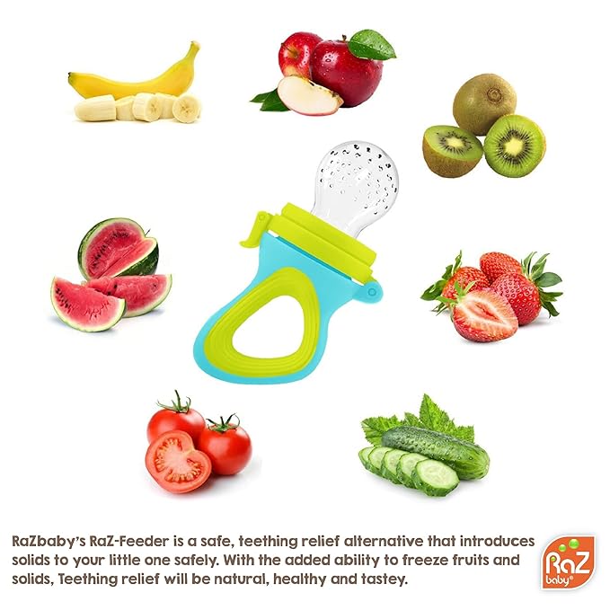 RaZbaby Baby Fruit Feeder/Food Feeder Pacifier | Infant Teething Toy Teether 6M+, Add Baby's Favorite Frozen Fruit or Fresh Food for Teething Relief