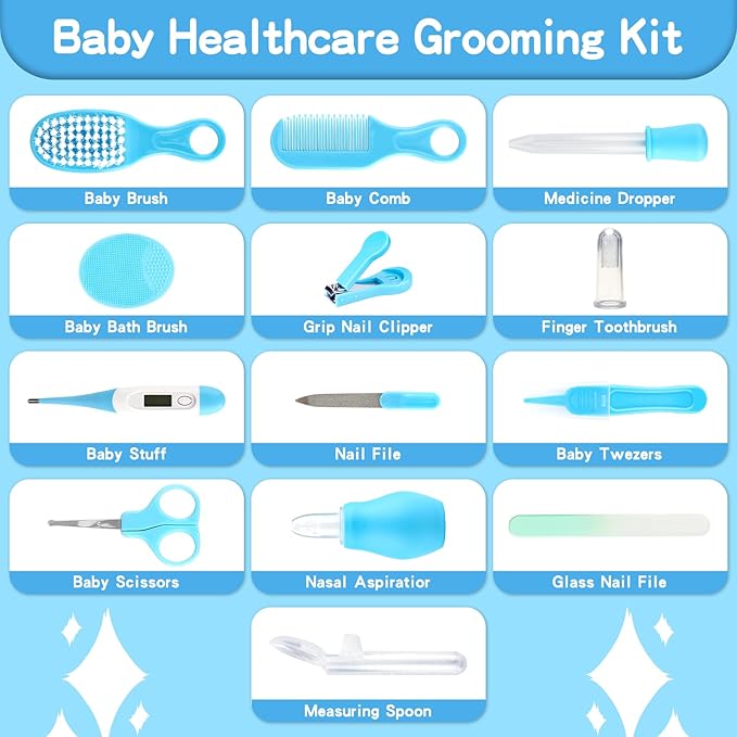 Baby Healthcare and Grooming Kit, 21pcs Baby Electric Nail Trimmer Set Newborn Nursery Health Care Set for Newborn Infant Toddlers Baby Boys Girls Kids Haircut Tools (21 Kits Blue)