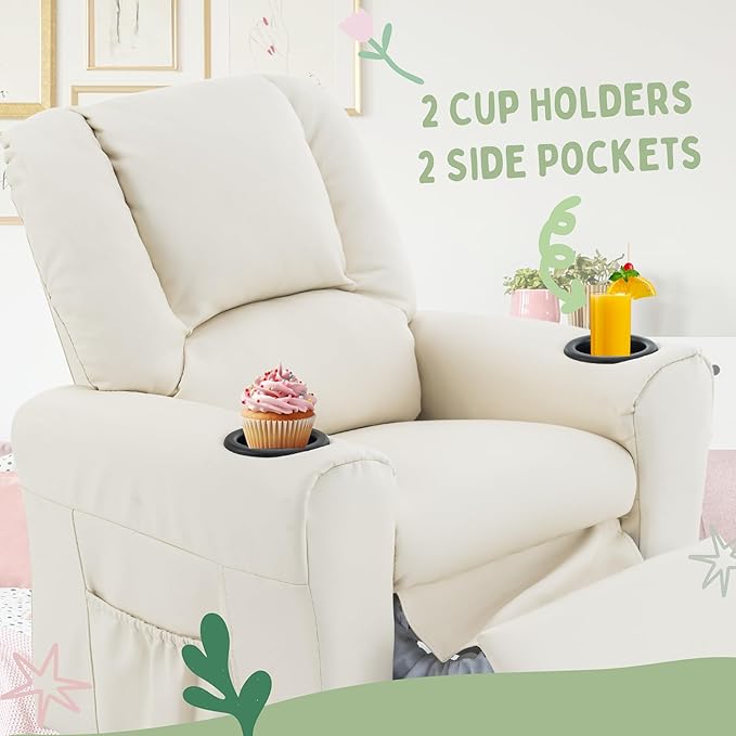 JC HOME Candy Kids Reclining Chair Leather Recliner Sofa Toddler Youth Children Child Ages 1-6