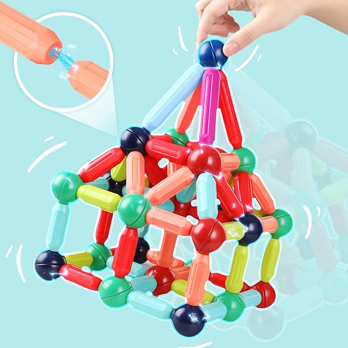 BAKAM 160PCS Magnetic Building Blocks for Kids Ages 4-8, STEM Construction Toys for Boys and Girls