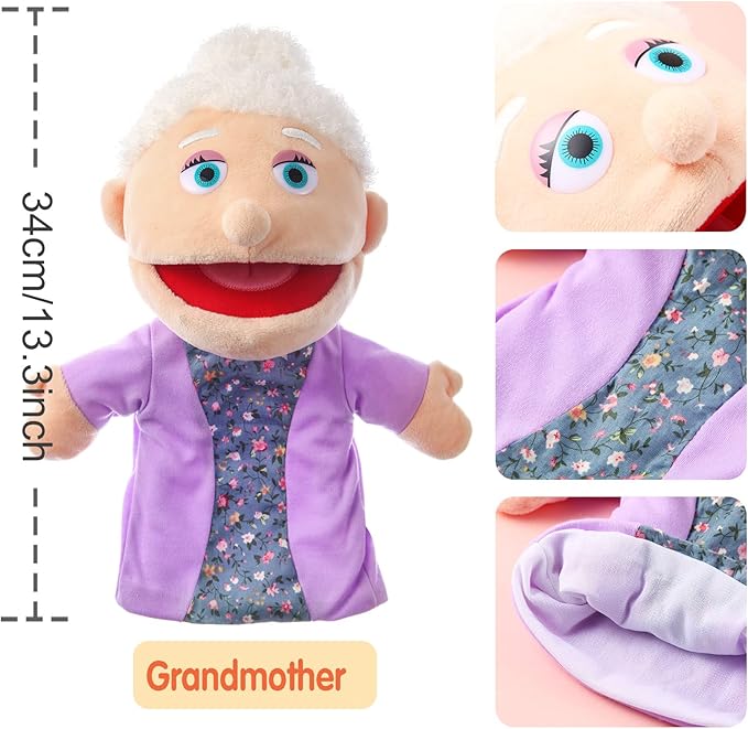 1 Pcs Family Hand Puppets 12 Inch Grandparents, Mom & Dad