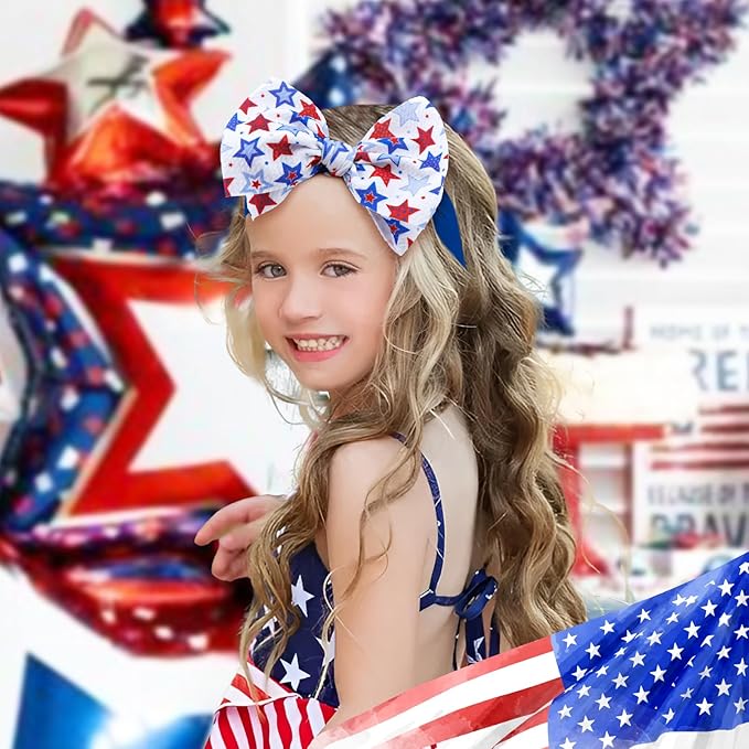 YanJie Baby Patriotic Handmade Stretchy Headbands - 4th of July Stars for Girls, Infants