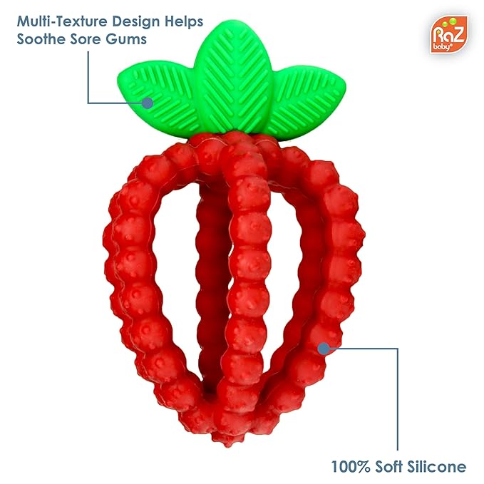 RaZbaby Silicone Infant & Baby Teething Toy, Textured BerryBumps Soothe Babies??Sore Gums 3M+ -