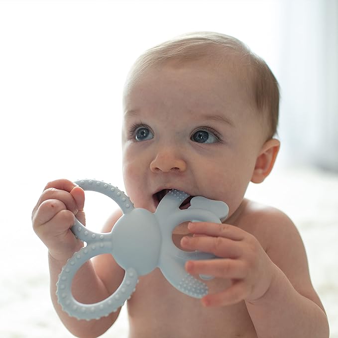 Dr. Brown's Flexees Blue Bunny, Soft 100% Silicone Baby Teether 3m+