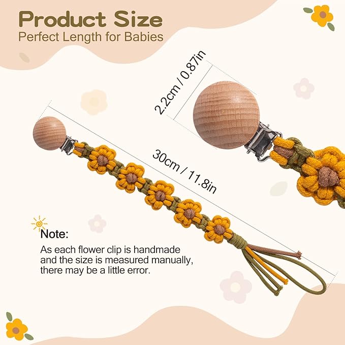 Pacifier Clip for Boys Girls Flower Daisy Macrame Pacifier Holder
