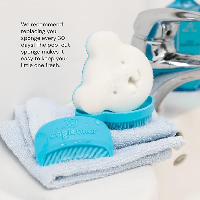 oogiebear Cradle Cap Brush Kit for Babies – Gentle and Safe Scalp Massage Care with Sponge, Brush, and Comb for Newborns and Babies