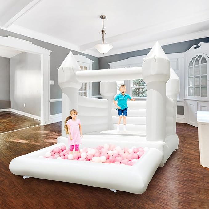 White Bounce House with Ball Pit 120x96x96 inch Commercial Grade 11x8x7.8FT)