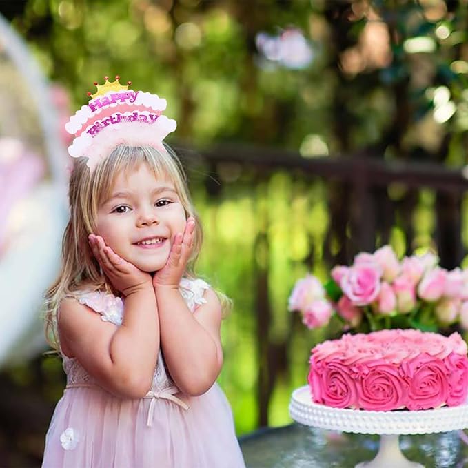 Rose Pink Fur Happy Birthday Headband - 1Pcs Birthday Girl