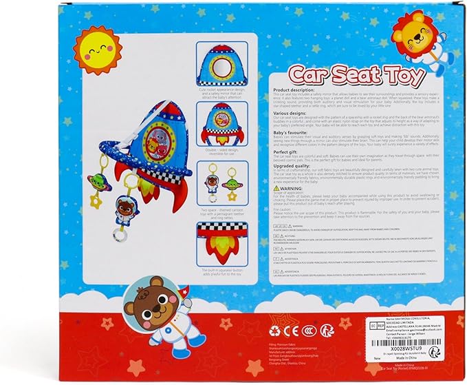 Dr.Rapeti Double-Sided Car Seat Toy, Rear Facing Car Seat Toy, Travel Activity Set, Easier Drive for Newborn, Adjustable Activity Arch with Baby Mirror, Teether, Ring Rattles