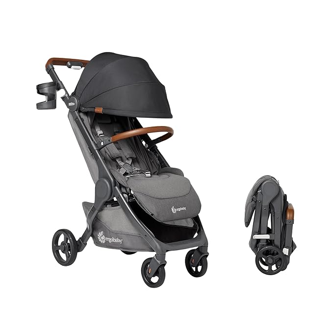 Ergobaby Metro+ Deluxe Compact Baby Stroller, Lightweight Umbrella Stroller Folds Down for Overhead Airplane Storage (Carries up to 50 lbs), Car Seat Compatible, Skyline Shadow