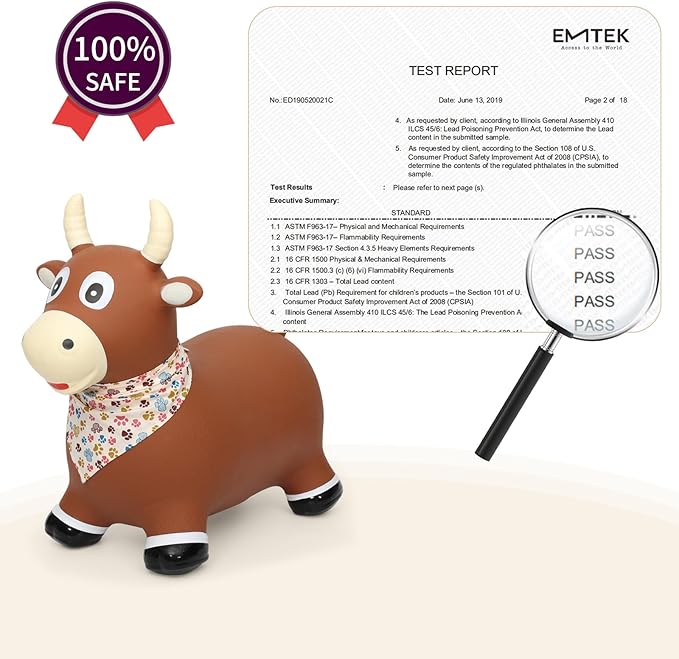 INPANY Bouncy Bull Farm Animal Hopping Toys for 1 2 Year Old Boy Gifts, Ride on Toddler Brown Cow Hopper 3 4